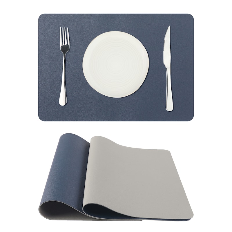 Placemats Set of 2, Faux Leather Kitchen Table Mats Place Mats - 17x12 inch - Blue Grey