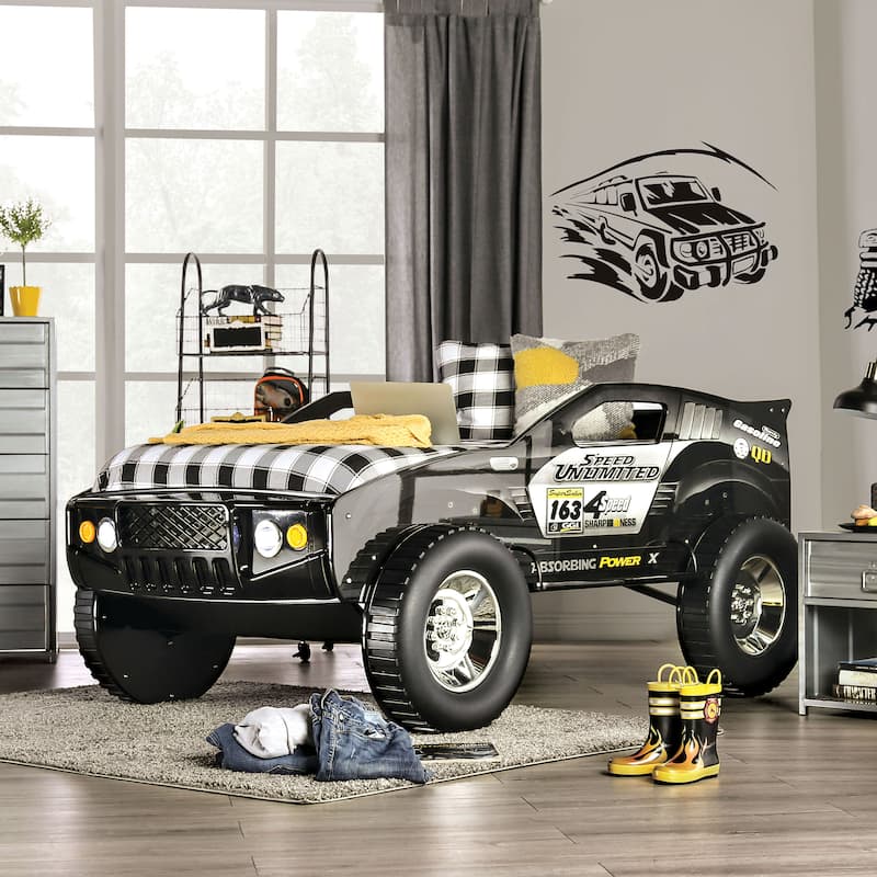 Toto Modern Black Twin Off-road Car Kid Bed with Wheels by Furniture of America