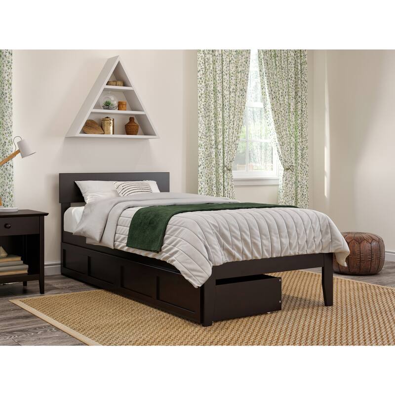 Extra Long Twin Bed with Drawers - Modern Espresso Finish Bedroom Furniture