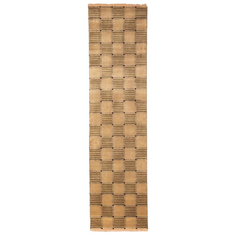ECARPETGALLERY Hand-knotted Opulence Tan Wool Rug - 2'6 x 9'6