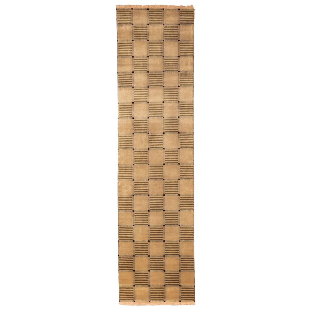 ECARPETGALLERY Hand-knotted Opulence Tan Wool Rug - 2'6 x 9'6