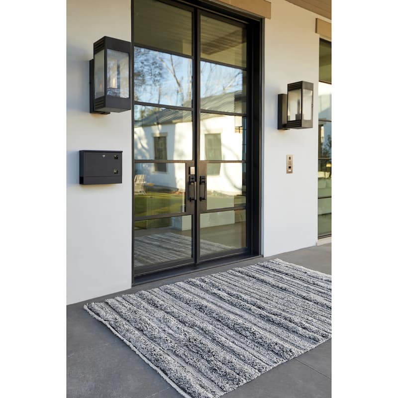 Akton Contemporary Bohemian Shag Rug, Ivory/Carob Brown, Area Rug