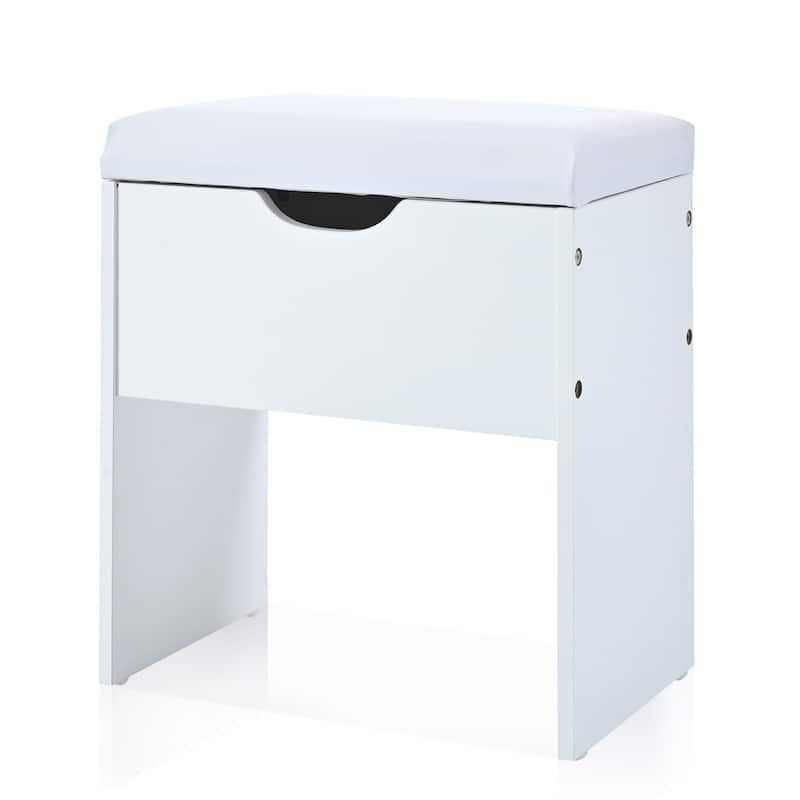 Roomfitters 41.4-Inch Makeup Vanity Desk with Mirror and Lights, Dressing Table with Charging Station, White