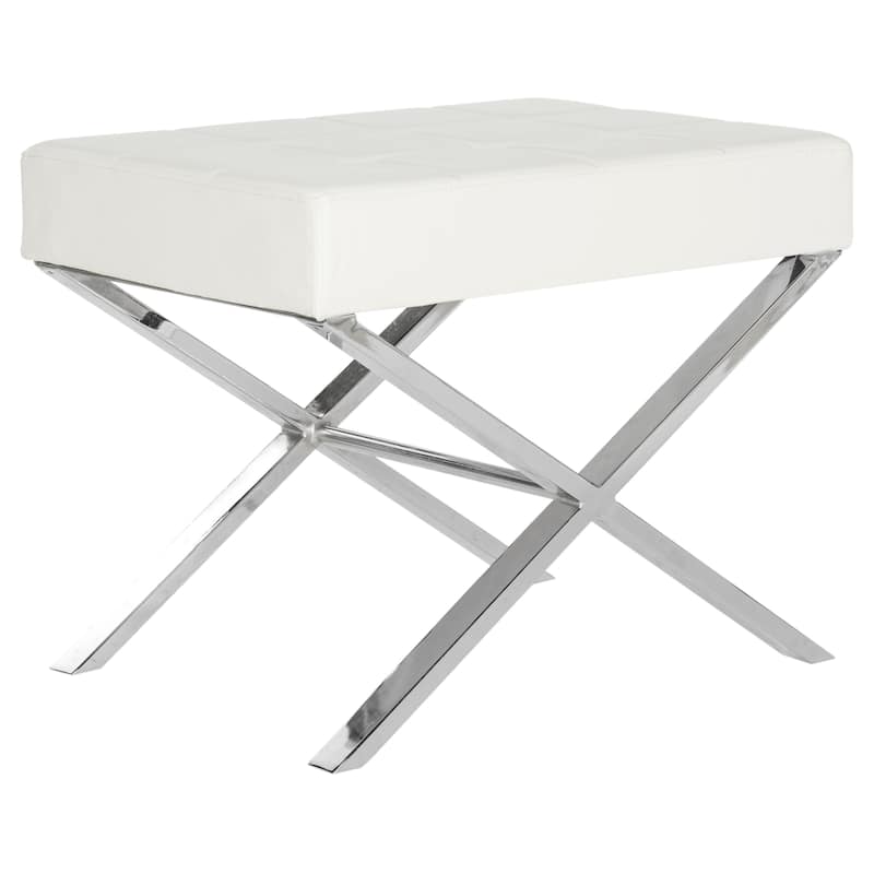 SAFAVIEH Marlys Modern Glam Black Ottoman - White/Chrome
