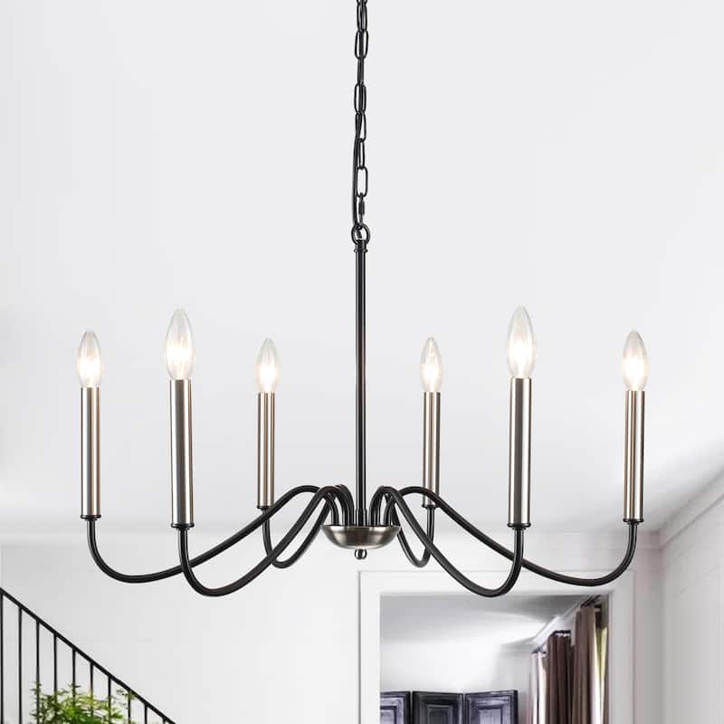 25.59'' W 6-Light Simple Candle Chandelier, Industrial Chandelier, Traditional Metal Ceiling Light for Dining Living Room