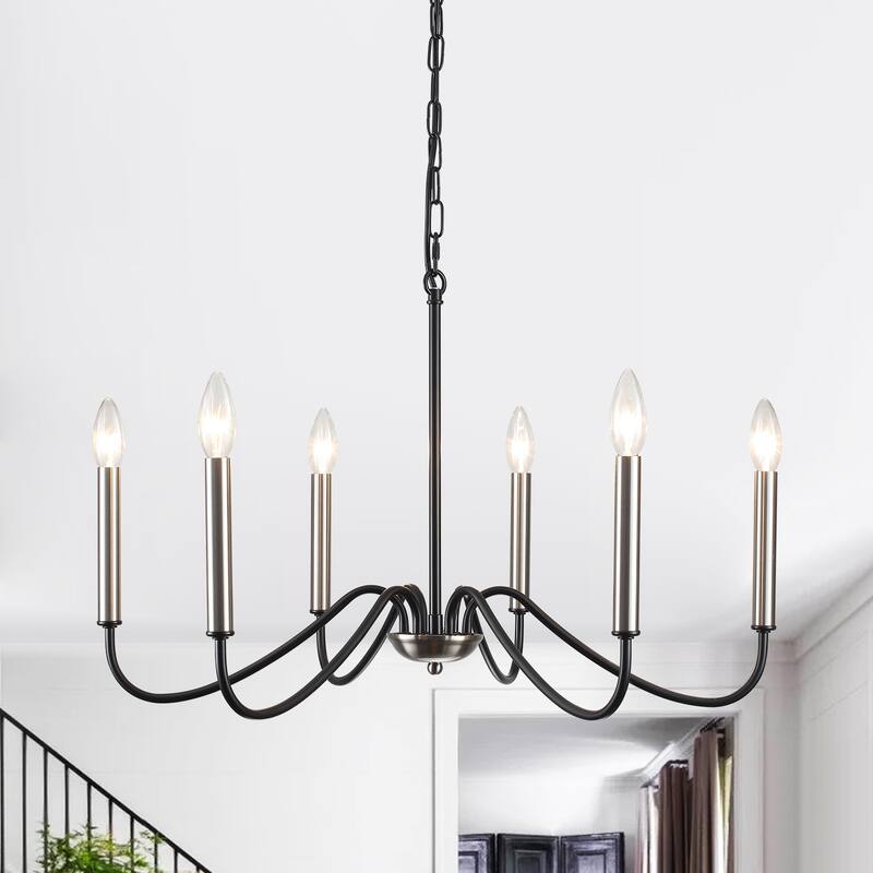 25.59'' W 6-Light Simple Candle Chandelier, Industrial Chandelier, Traditional Metal Ceiling Light for Dining Living Room