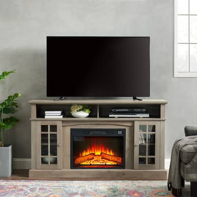 Modern Entertainment Console with 23" Fireplace Insert for TV Up to 65", Classic TV Media Stand with Open & Closed Storage Space