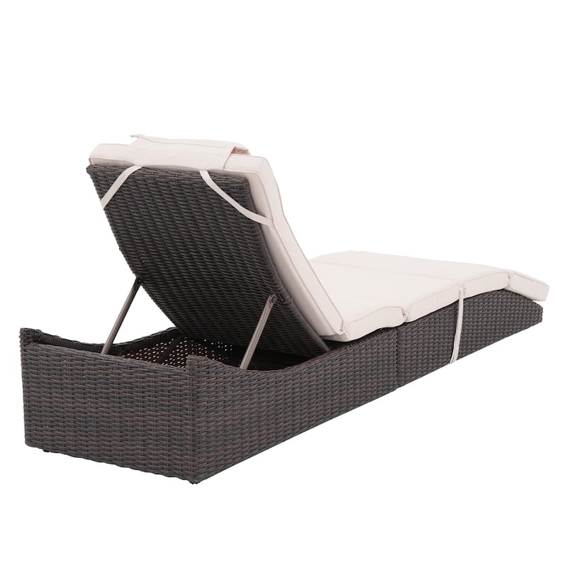 2 Pieces Wicker Cushioned Chaise Lounge Adjustable Recliner