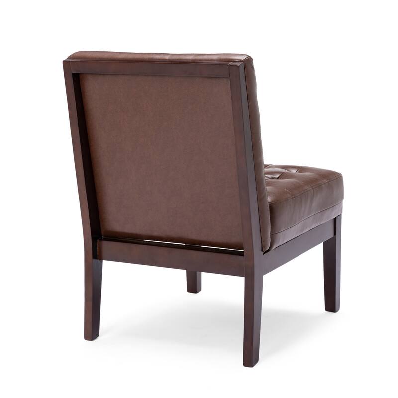 Dark Brown Modern 22.25" PU Upholstered Button Tufted Accent Chair with Rubber Wood Legs
