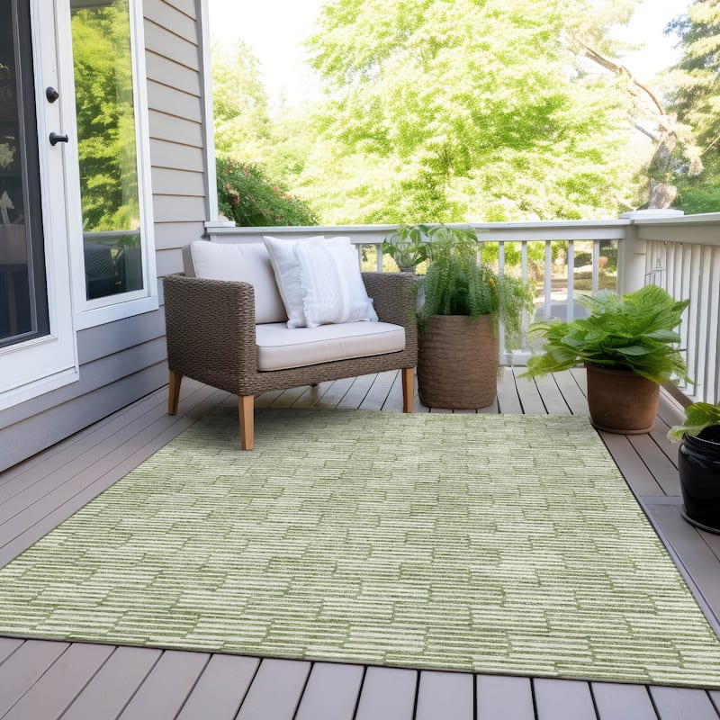 Machine Washable Indoor/ Outdoor Chantille Stripe Blocks Rug - Green - 10' x 14'