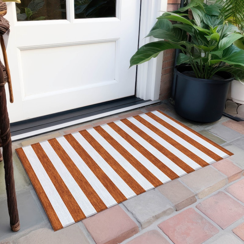 Machine Washable Indoor/ Outdoor Cabana Striped Chantille Rug - Paprika - 1'8" x 2'6"