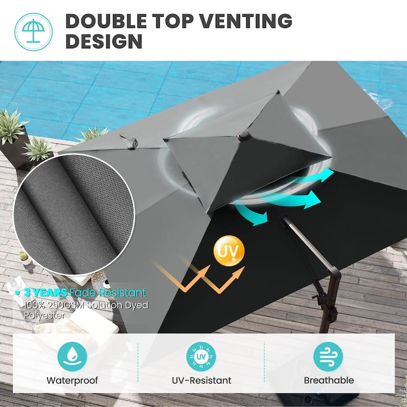 Outdoor 9 x 11 ft Patio Offset Cantilever Umbrella with Weights Base