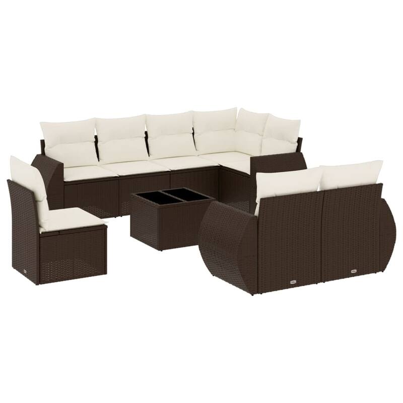 vidaXL Patio Sofa Set with Cushions Outdoor Furniture 9 Piece Poly Rattan