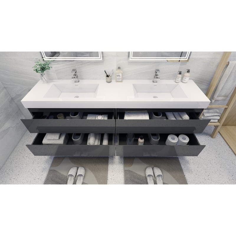 Baillie 84'' Wall-Mounted Vanity with Double Reinforced Acrylic Sink