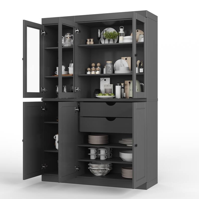 Palace Imports 100% Solid Wood China Pantry with Glass or Solid Wood Doors and 2-Drawers - 48.5" x 71.5"