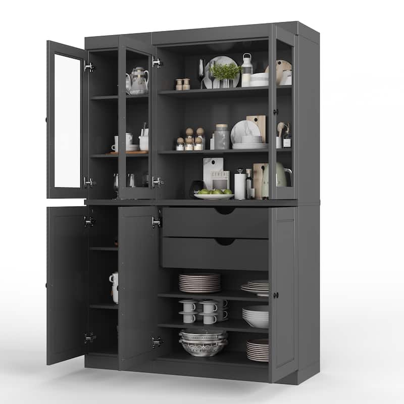 Palace Imports 100% Solid Wood Pantry China Cabinet, Raised Panel & Clear Glass Doors, 2 Drawers, 48.5" Wide, 71.5" Tall