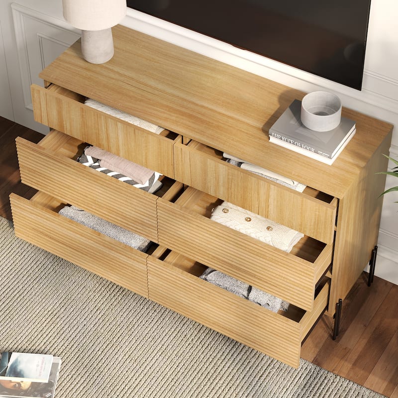 WAMPAT 6 Drawer Baby Dresser For Bedroom, Double Chest Of Drawers For Kids With Minimalist Reeded Design