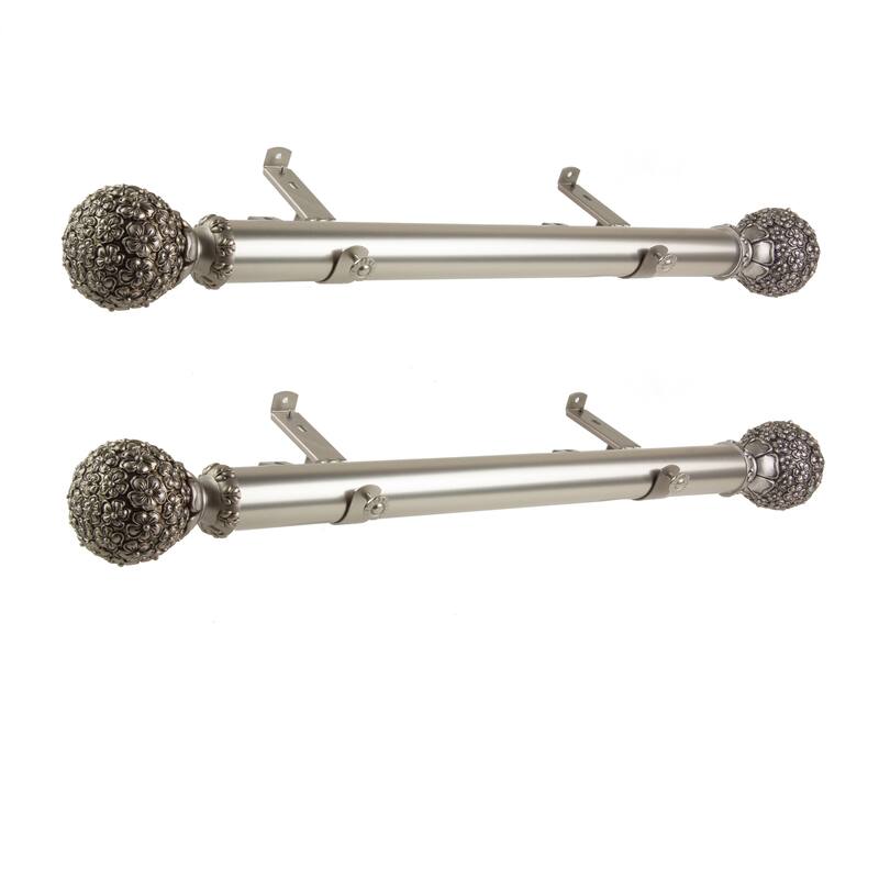Steel Curtain Rods Set - 12-20 Inch Adjustable Rods with Finials - Satin Nickel Drapery Rods - M