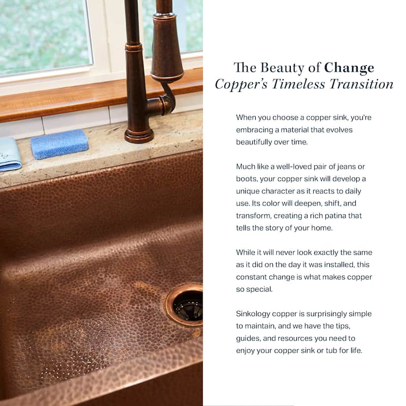 Santi Copper 33" Double Bowl Drop-In Kitchen Sink with 4 Holes - Left