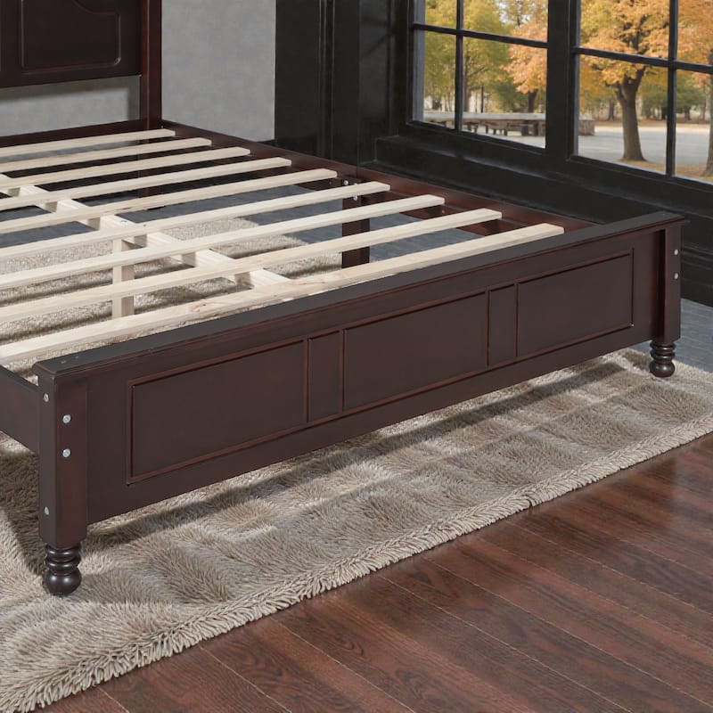 Retro Wood Platform Bed Frame with Headboard, Full Queen Bed with Wooden Slat Support, No Box Spring