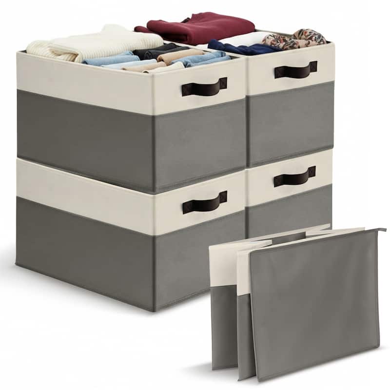 Cheer Collection 4 Pack Large Fabric Storage Baskets with Handles Collapsible Organizer Bins