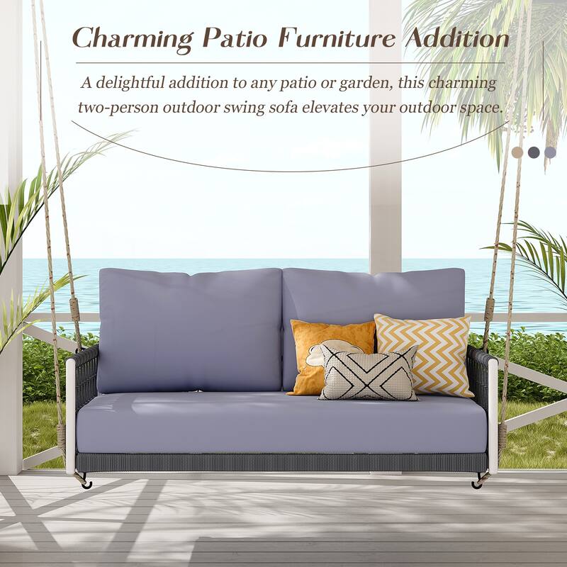 Woven Rope Outdoor Swing Sofa with Soft Cushions