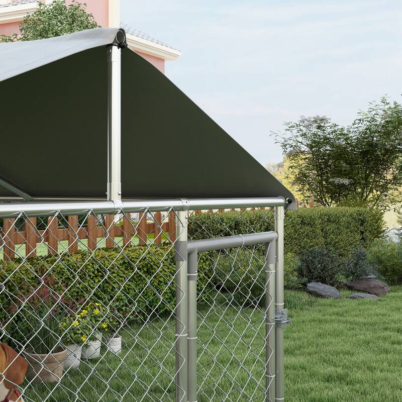 Large Dog Kennel Outside, Outdoor Fence Dog Run with Galvanized Chain Link, Secure Lock