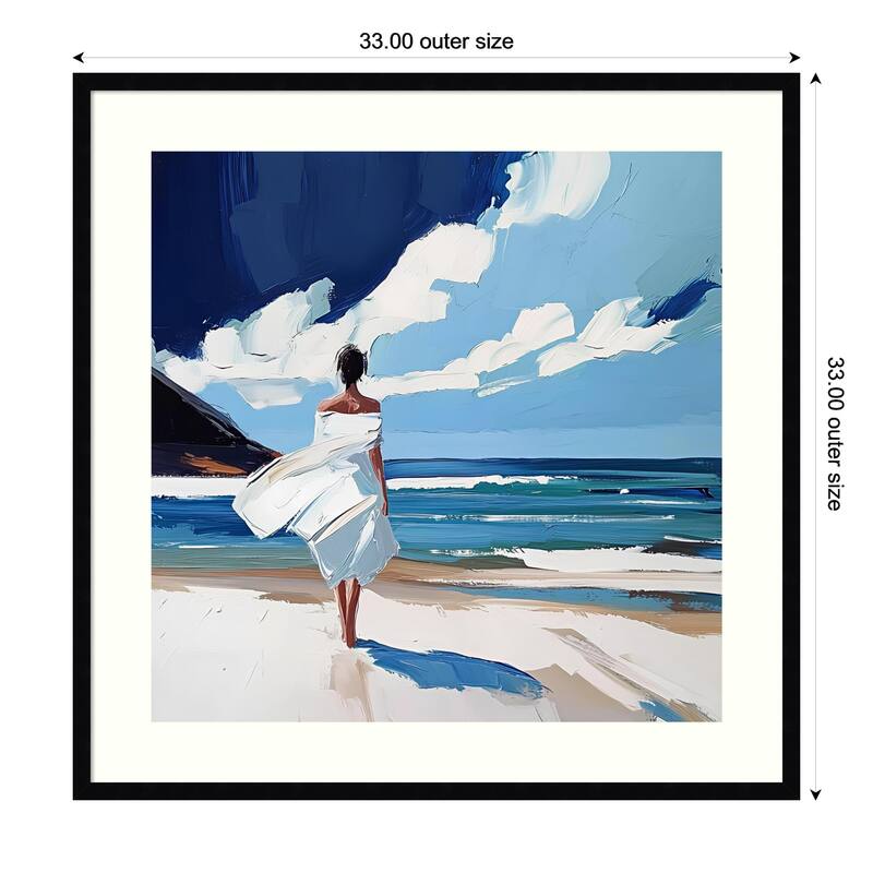 Woman Walking On the Beach by Elena Avanesova Wood Framed Wall Art Print - 33 x 33 in - Black