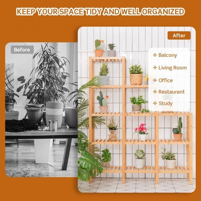 Multifunctional Bamboo Shelf Display Organizer - Bamboo color - 45.5" x 12.5" x 55.5" (L x W x H)