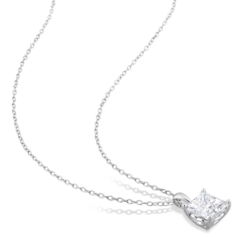 Miadora 9 1/6ct TGW Created White Sapphire Solitaire Necklace and Stud Earrings Set Sterling Silver