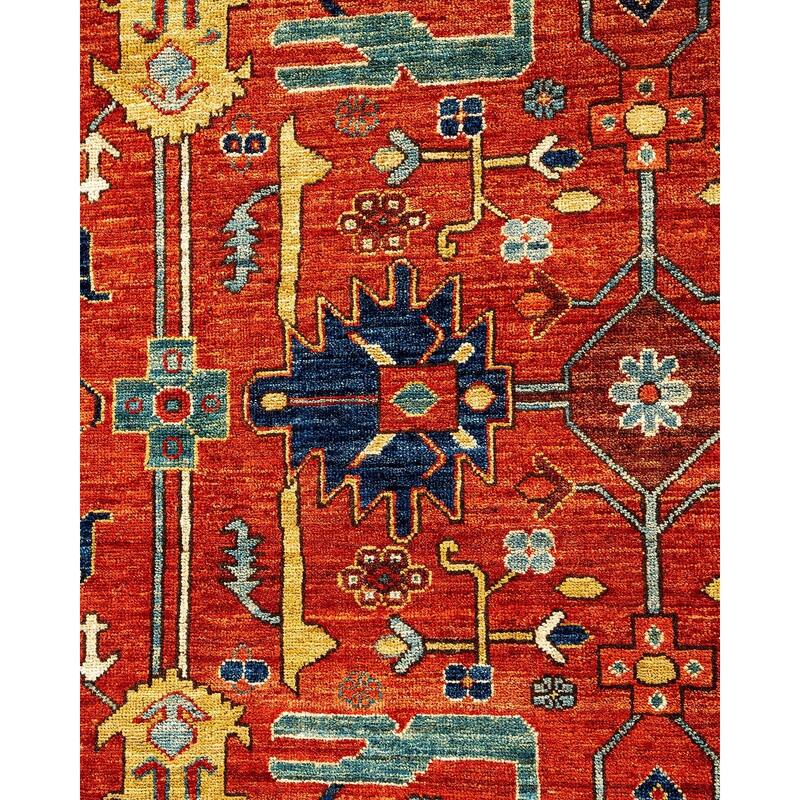 Overton Hand Knotted Wool Vintage Inspired Traditional Serapi Orange Area Rug - 7' 11" x 9' 9"