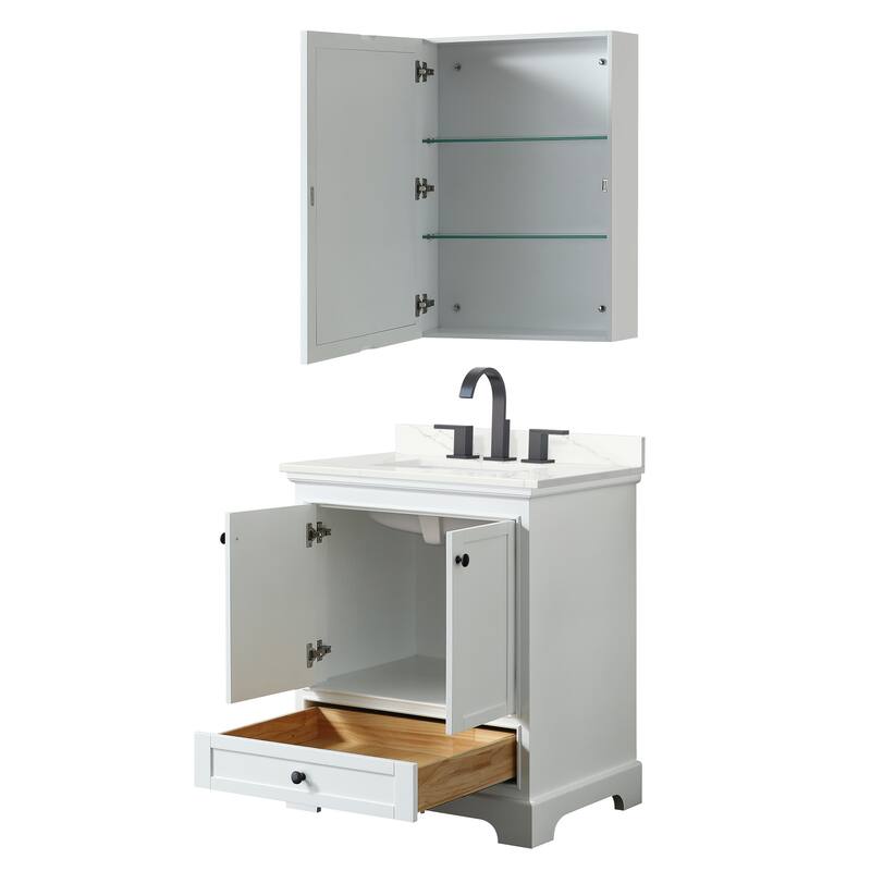 Deborah 30-inch Single Vanity, Quartz Top, Medicine Cabinet