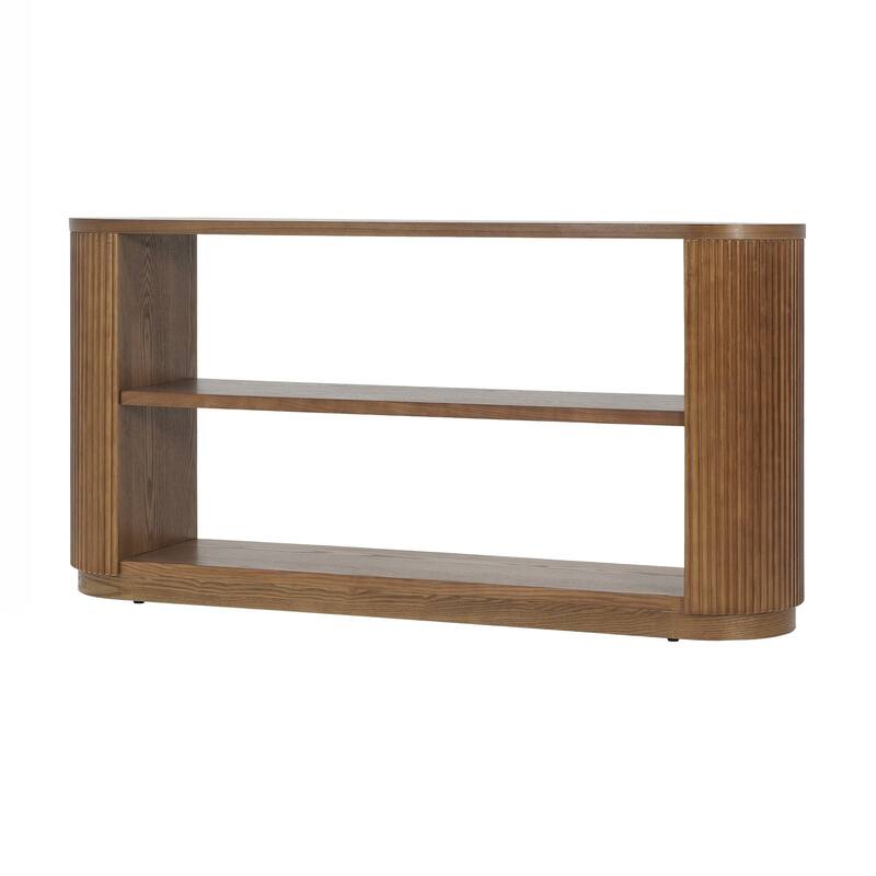 Modern Entryway Console Table - Slim Sofa Table with Open Shelf & Elegant Wood Grain, Hallway Table for Living Room