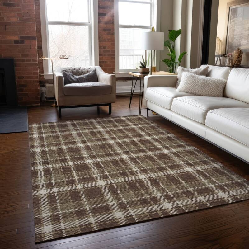Alfiz Plaid Weather Resistant Blended Style Runner Outdoor Rug