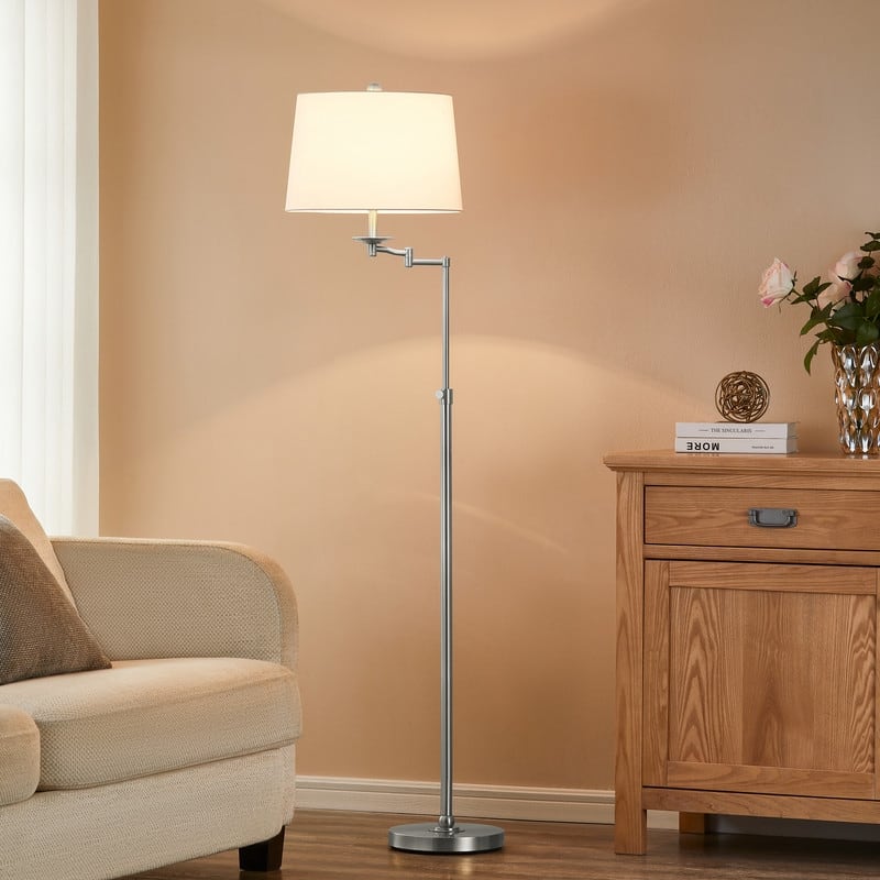 KAWOTI 64.5 inch Adjustable Height Swing Arm Floor Lamp with Shade