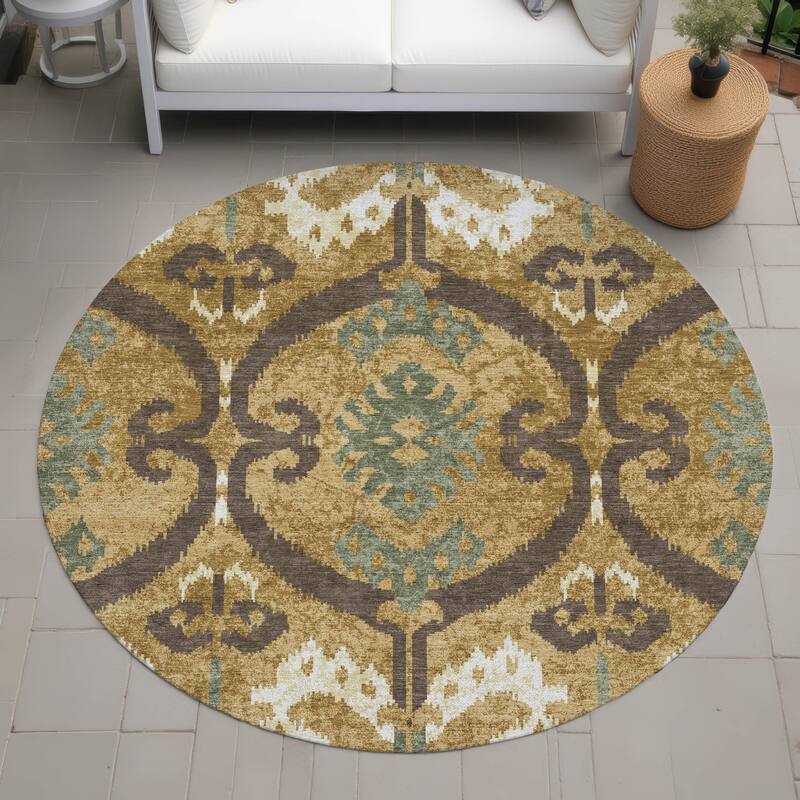Machine Washable Indoor/ Outdoor Global Empire Chantille Rug - Gold - 8' x 8'