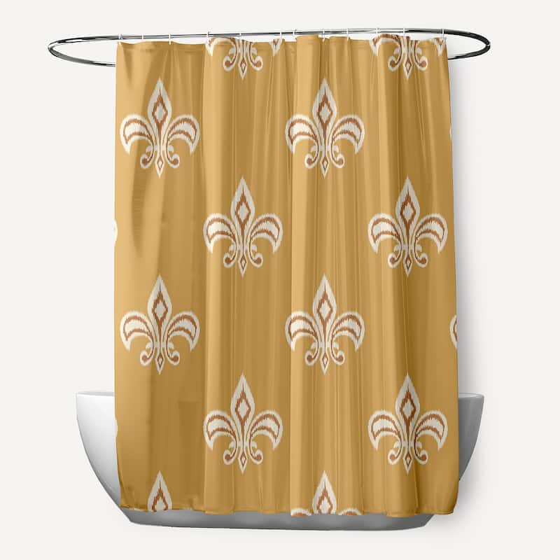 Fleur De Lis Ikat Print Shower Curtain (71 x 74) - Yellow
