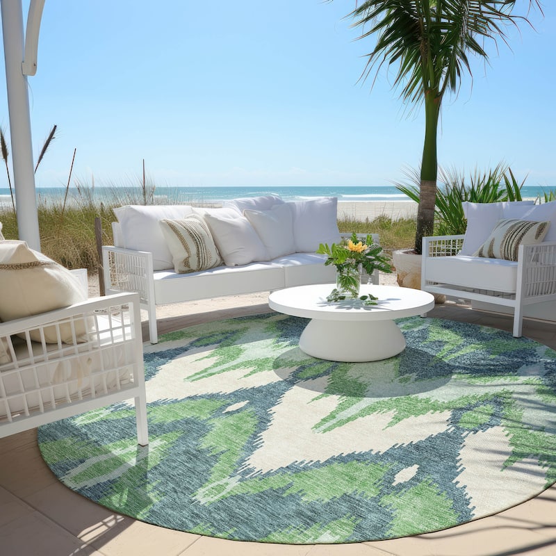 Machine Washable Indoor/ Outdoor Chantille Boho Ikat Rug - Green - 8' x 8'