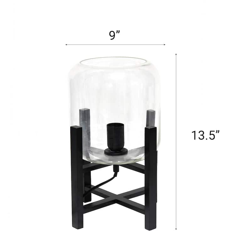 Glass Industrial Table Lamp with Wood Base and Cylinder Shade - 9 x 9 x 13.5 in. (L x W x H)