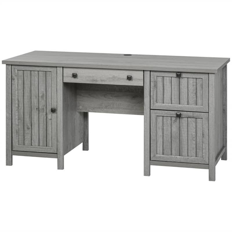 Grey Wood Office Computer Desk with Drawers Cable Management Home Workstation - Grey