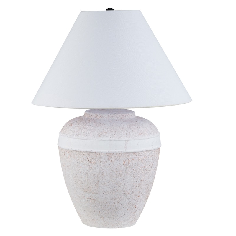 Modern 23 Inch Ceramic Urn Table Lamp with White Fabric Shade - 18.50" x 18.50" x 22.50" - Red-White