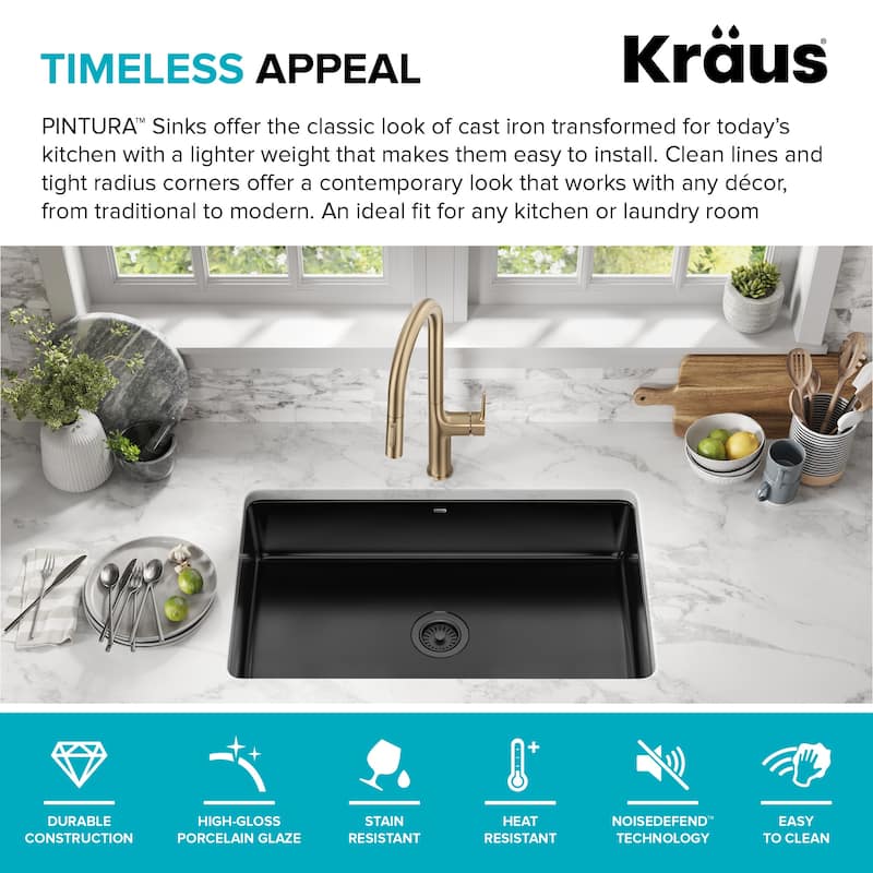 KRAUS Pintura Porcelain Enameled Steel Undermount Kitchen Sink