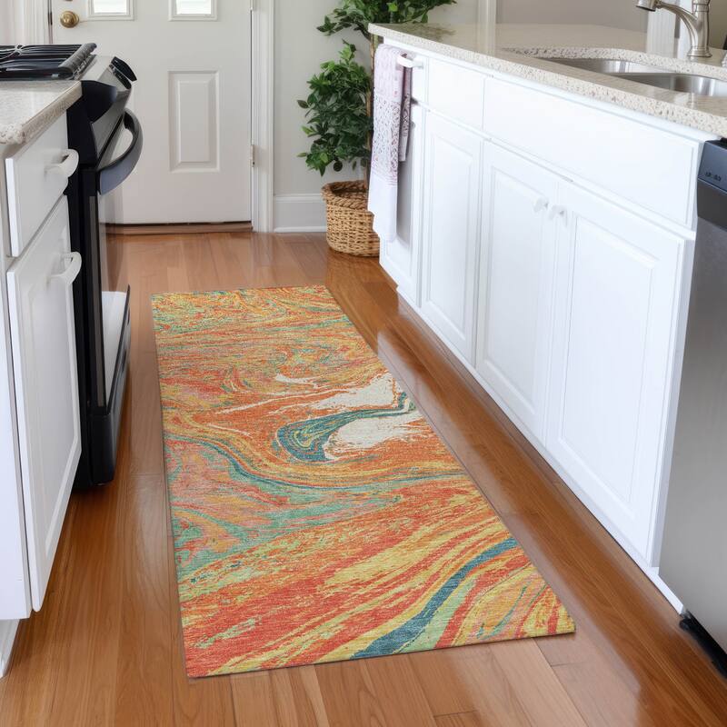 Premium Washable Super Soft Abstract Flow Mayfield Rug - Orange - 2'3" x 7'6"