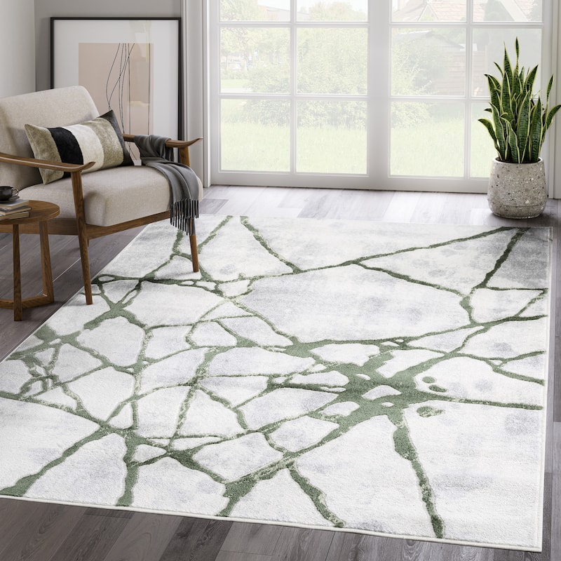 Abani Atlas Collection ATL200B Contemporary Web Grey Green Area Rug - 7'9" x 10'2" - Grey
