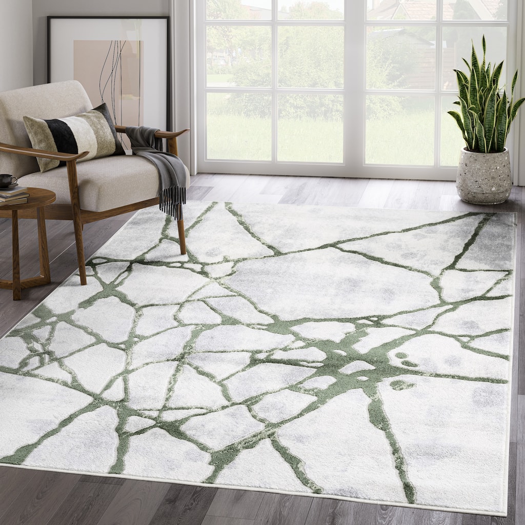 Abani Atlas Collection ATL200B Contemporary Web Grey Green Area Rug