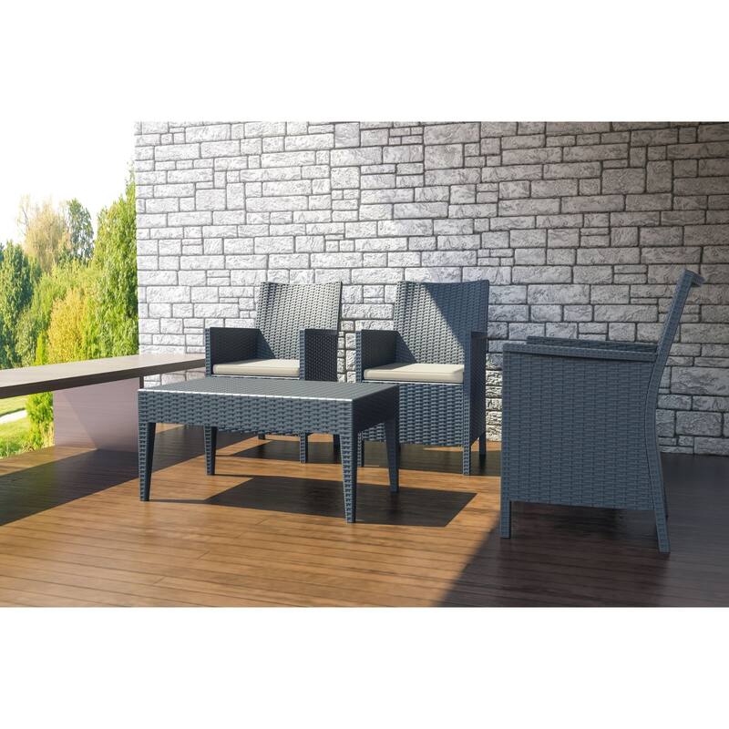 36" Gray Outdoor Patio Wickerlook Rectangular Coffee Table