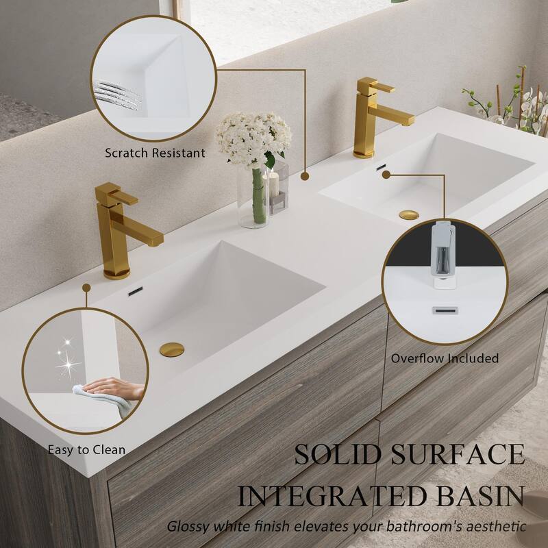 Freestanding Bathroom Vanity with White Stone Resin Top