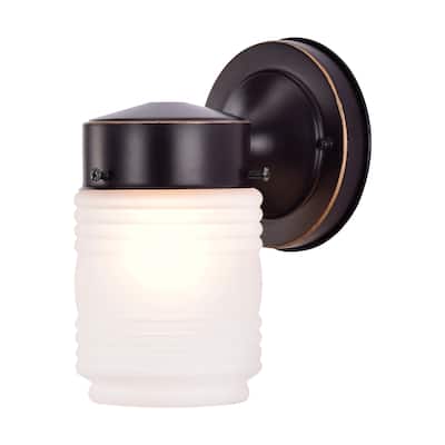1 Light 6 Inch Porch Wall Mason Jar with Frosted Glass Mahogany Bronze Finish