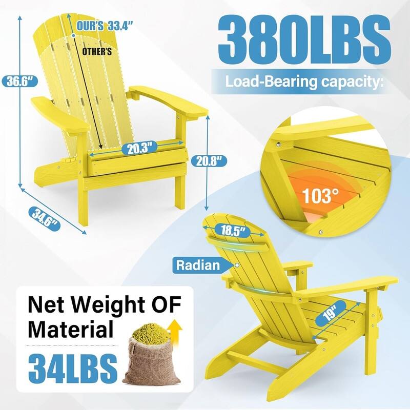 WINSOON All Weather HIPS Outdoor Plastic Adirondack Chairs Set of 2