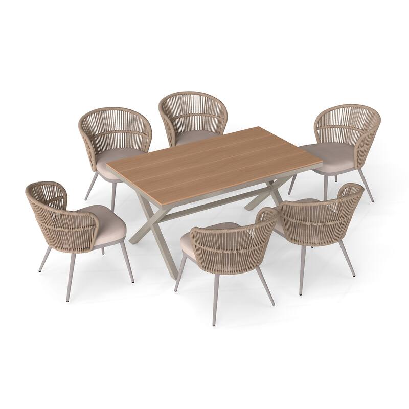 Outdoor 7-Piece Dining Chair with Shell-Shaped backrest and Table Set